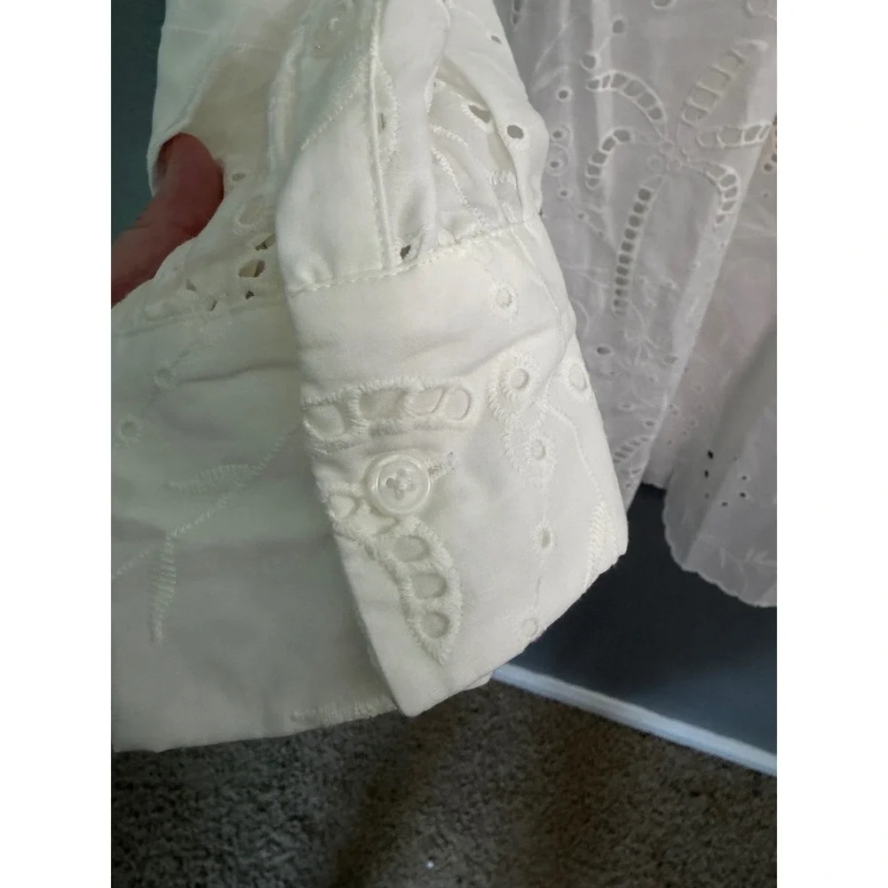 Roller‎ Rabbit White Eyelet Palm Tree Shirt Dress Tunic Med Long Sleeve Slip